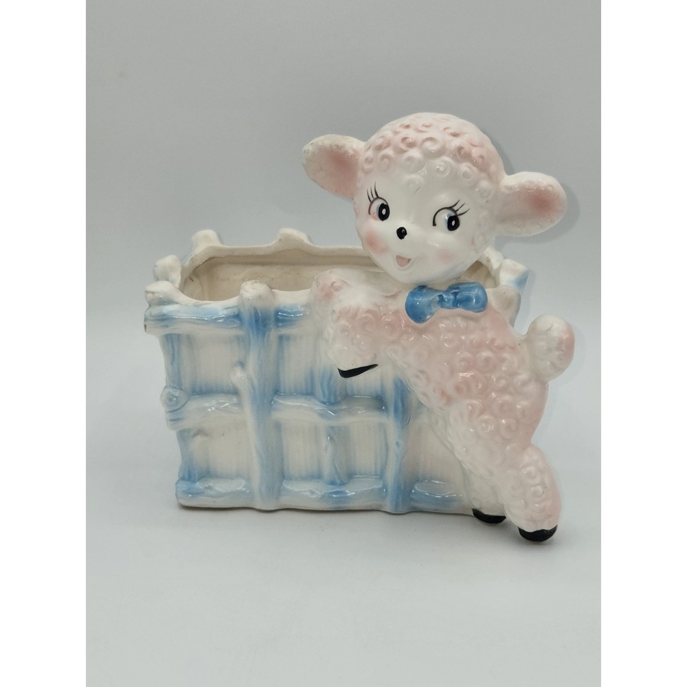 Inarco Pink Lamb Planter Ceramic Nursery Baby‎ Planter Japan Vintage